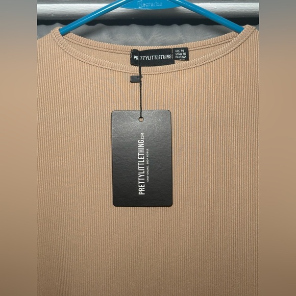 PrettyLittleThing Tan Ribbed Long Sleeve Midi Dress Size 10 - Picture 9 of 11